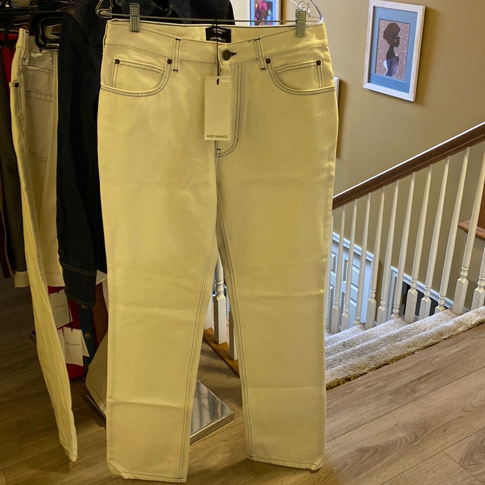 February SALE- NWT CALVIN KLEIN 205W39NYC White thick jeans blue stitch  Classic